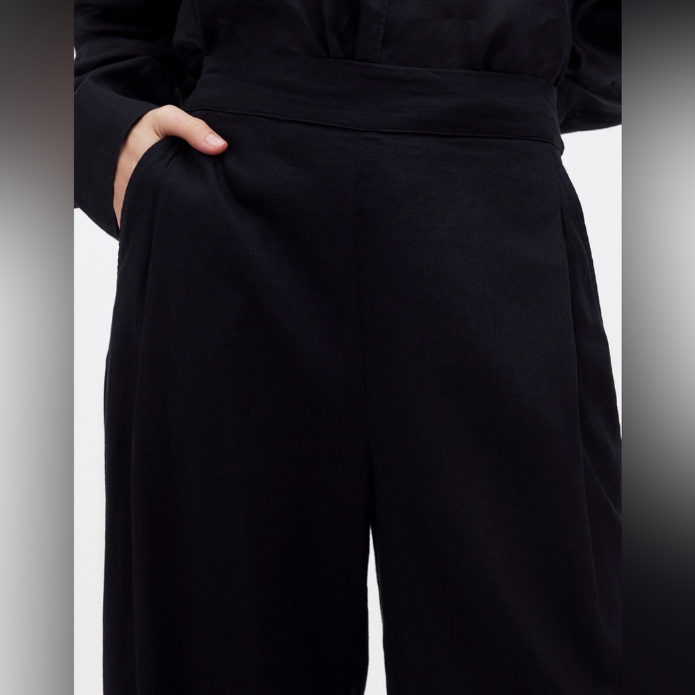 Madewell Petite Pull-On Straight Crop Pants in Linen Blend Black 10 P NP860 Boho - Picture 4 of 14